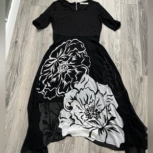 Elegant Black and White Floral Dress